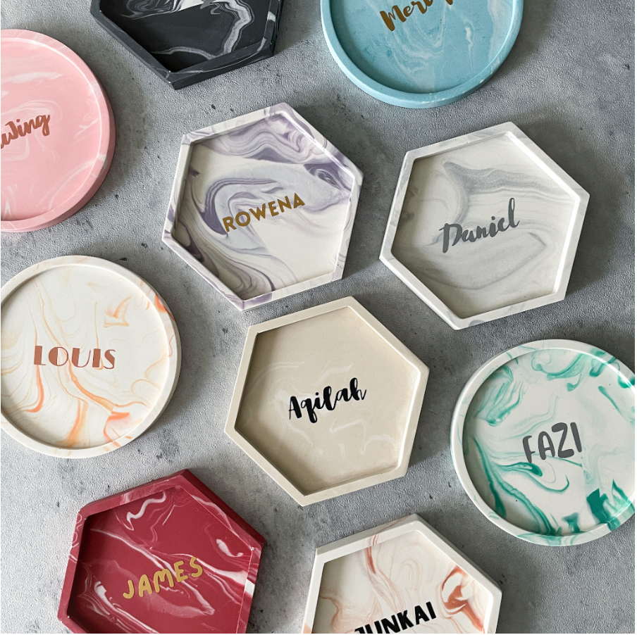 Mixed Shape Choices Personalised Jesmonite Coaster Set_Caidra by Rubyxx Gifting 