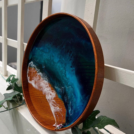Ocean Effect Resin Art Round Wooden Cheese Board_Caidra by Rubyxx Gifting 