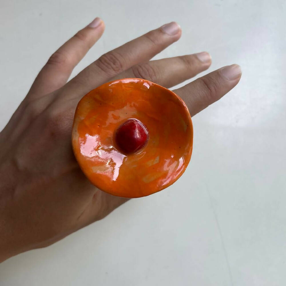 Orange Handmade Glazed Ceramic Mad Hatter's Ring from Caidra Gifting 