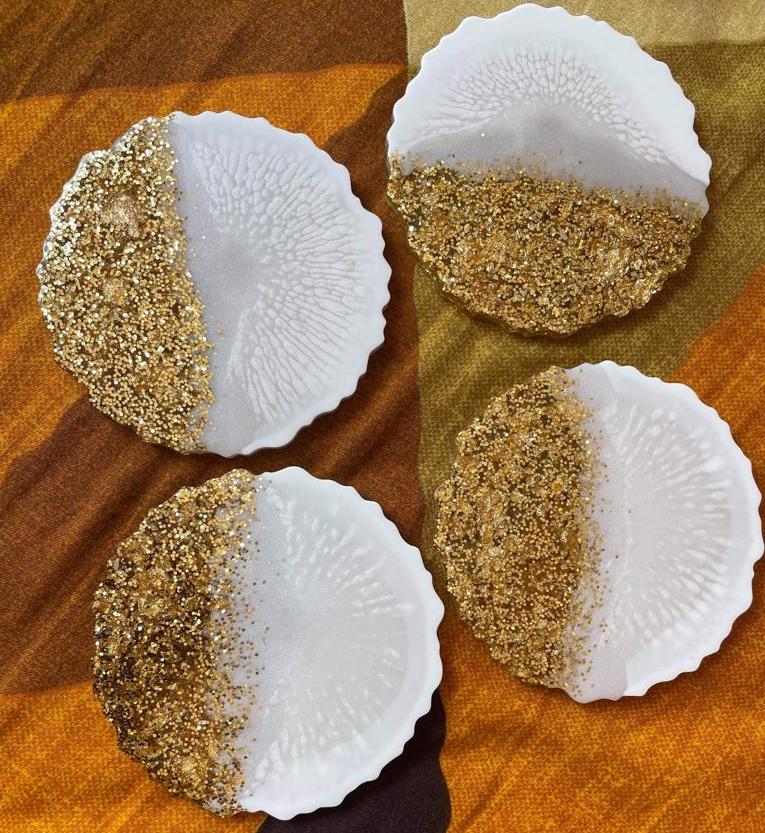 Round Handmade decorative resin coasters from Caidra Gifting
