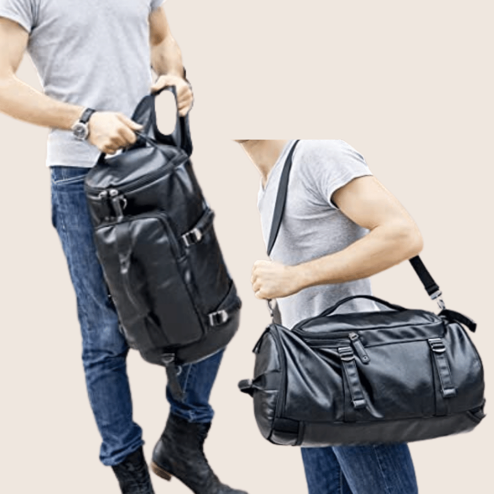 Black Perspective Baosha Stylish Convertible Leather Men's Weekender Travel Duffel Bag_Caidra Gifting 