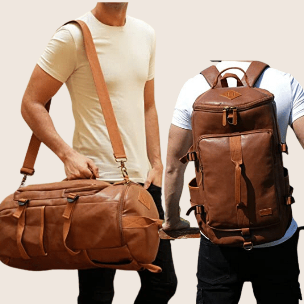 Perdspective Brown Baosha Stylish Convertible Leather Men's Weekender Travel Duffel Bag_Caidra Gifting 