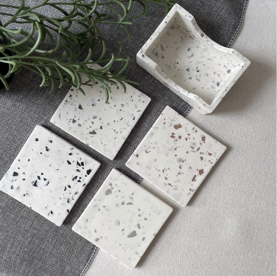 Square Terrazzo Personalised Jesmonite Coaster Set_Caidra by Rubyxx Gifting 