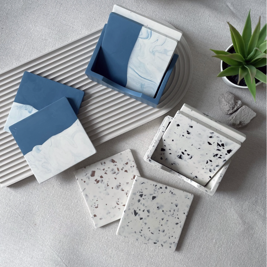 Mixed Square Terrazzo Personalised Jesmonite Coaster Set_Caidra by Rubyxx Gifting 