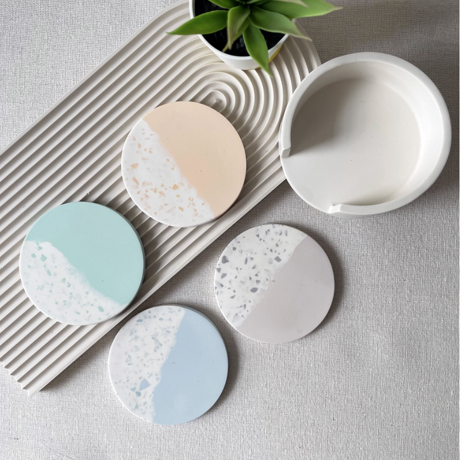 Round Mixed Terrazzo Personalised Jesmonite Coaster Set_Caidra by Rubyxx Gifting 