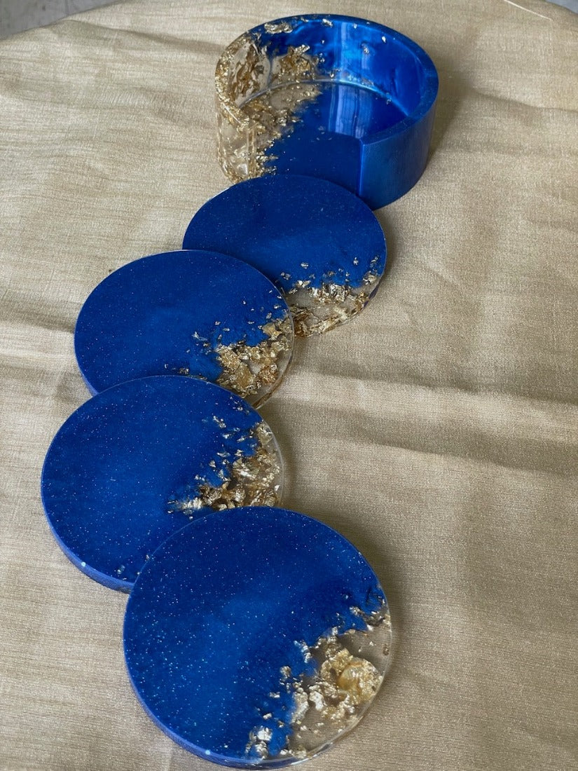 Blue Handmade decorative resin coasters as Set of 4 from Caidra Gifting