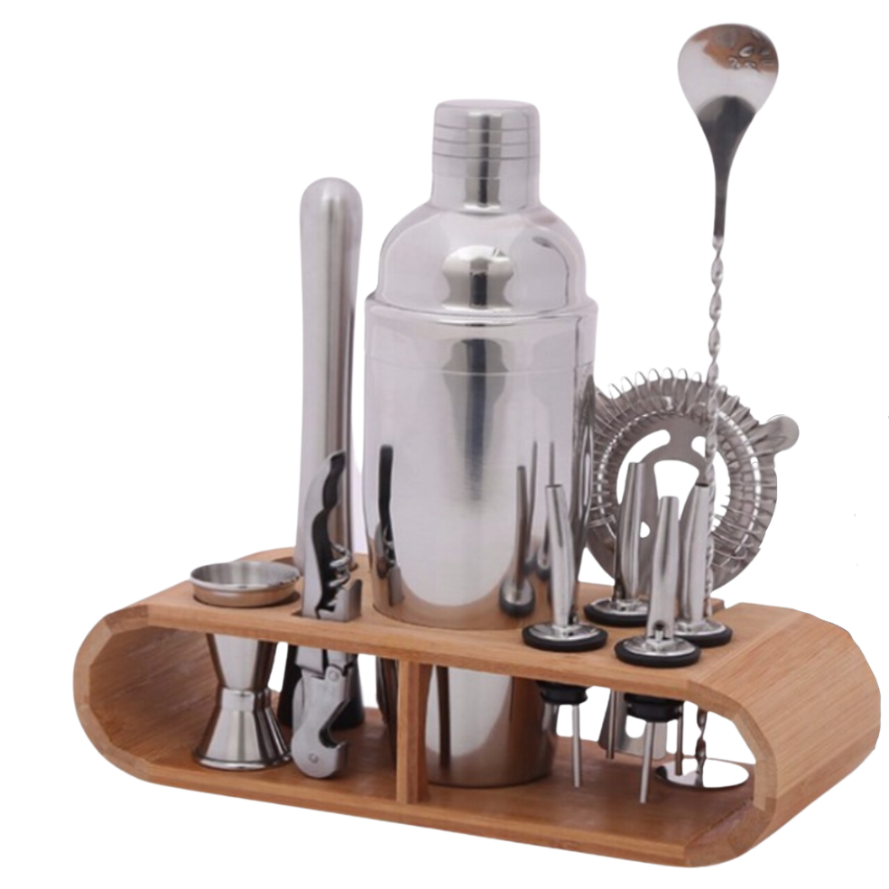 Silver 12 Pcs Cocktail Shaker & Bartender Tools Set in a Stand _Caidra Gifting 