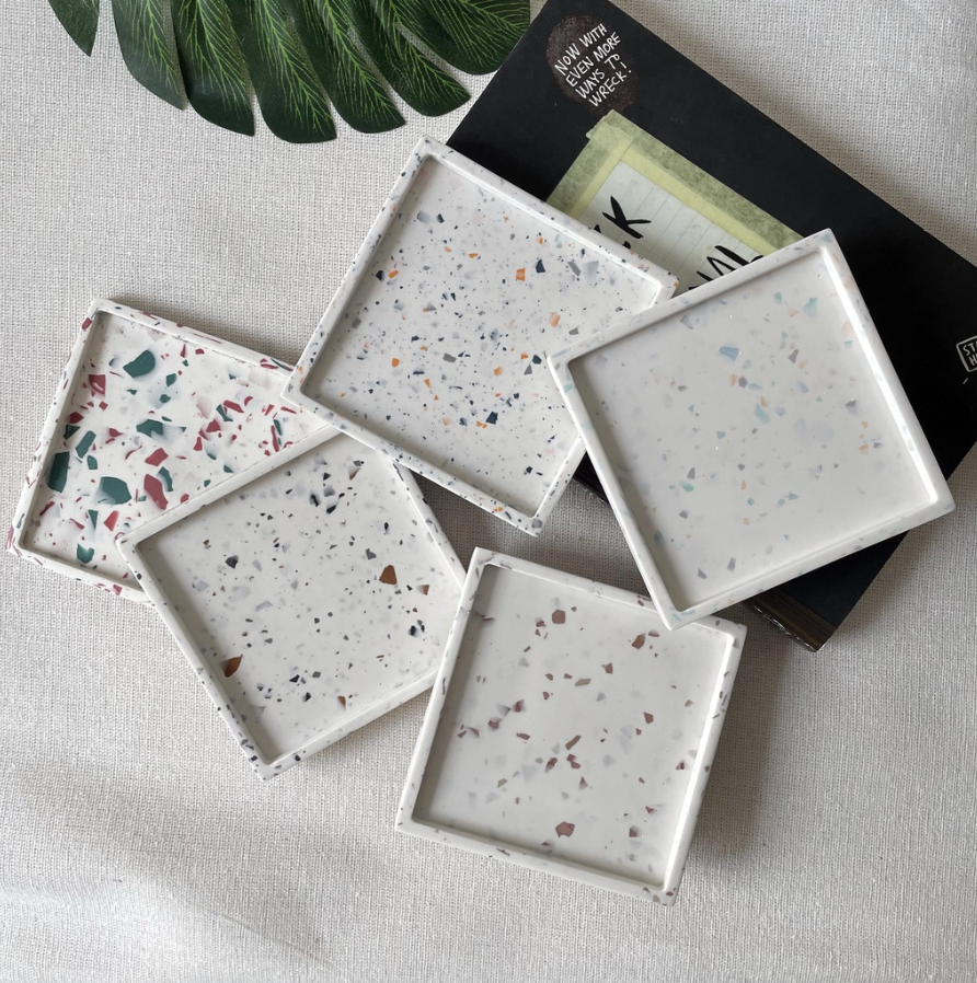 Square Terrazzo Personalised Jesmonite Coaster_Caidra by Rubyxx Gifting 