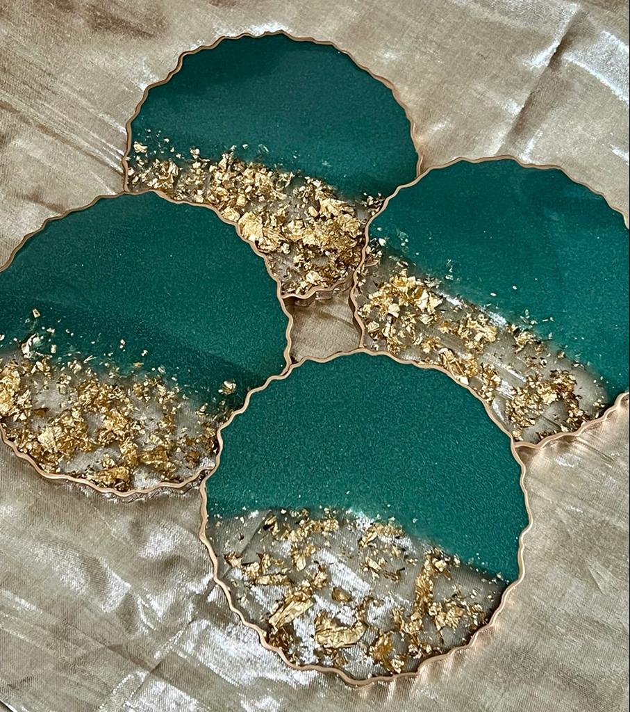 Teal Green Handmade Resin Coasters (Set of 4) from Caidra Gifting 