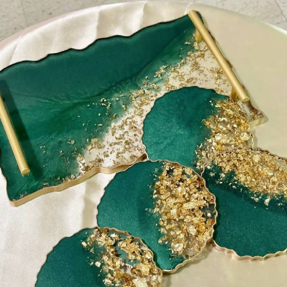 Handmade Decorative Resin Tray & Coaster Set