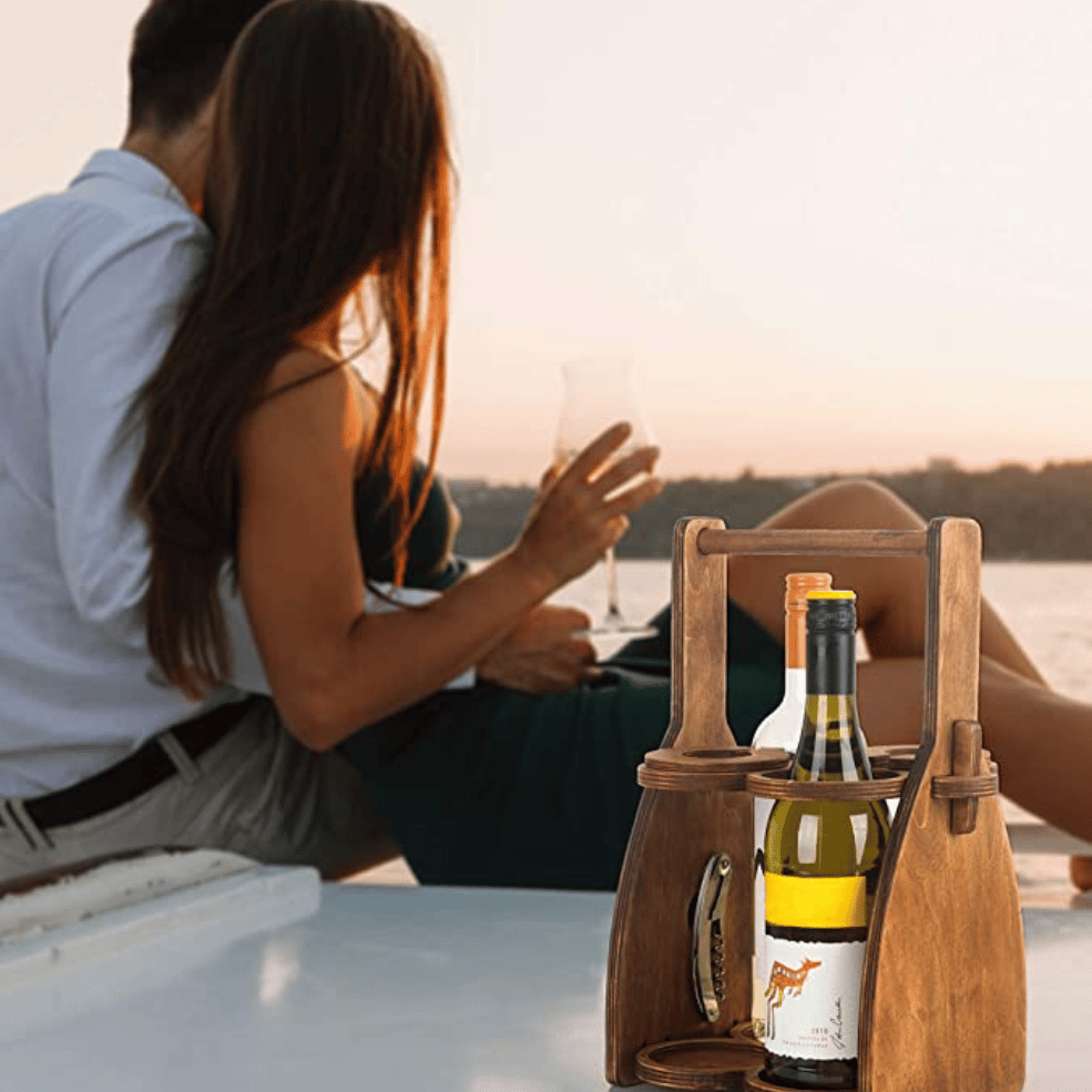 Use of Wine Bottle & Glasses, Beer Caddy With Phone Holder_Caidra Gifting 