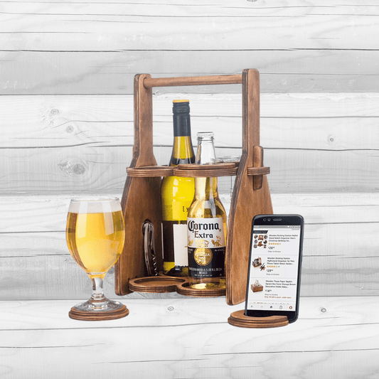 Wine Bottle & Glasses, Beer Caddy With Phone Holder_Caidra Gifting 