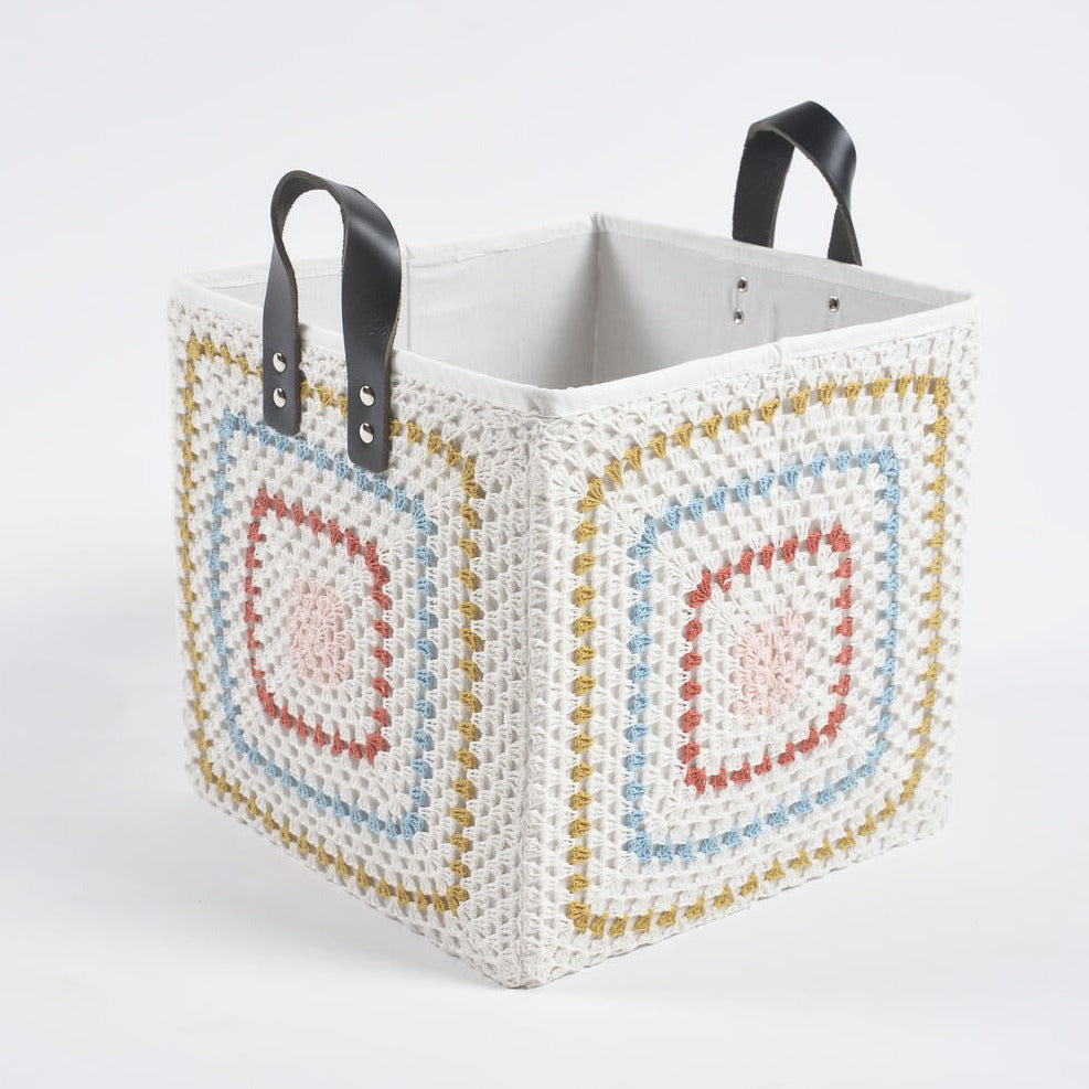 Crochet Square Cotton Foldable Storage Hamper_Multicolour_Caidra by Rubyxx Gifting 