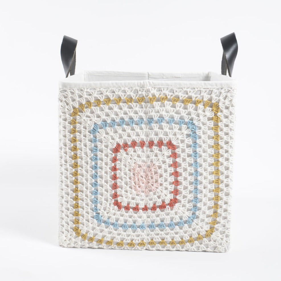 Crochet Square Cotton Foldable Storage Hamper_multicolour_Caidra by Rubyxx Gifting 