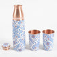 Enamelled Blue Peony Copper Bottle & 2 Glasses Set from Caidra Gifting