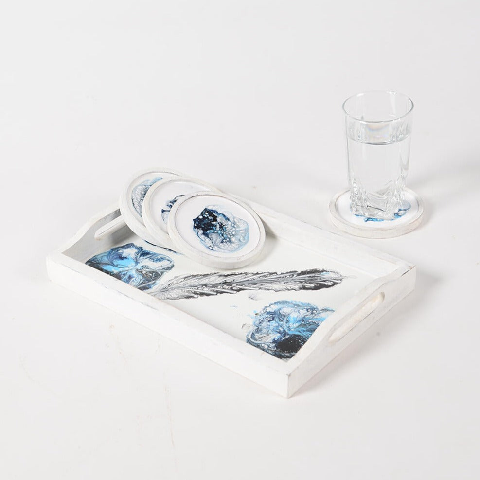 Blue_Mango Wood Set of Tray & 4 Coasters_Caidra Gifting 