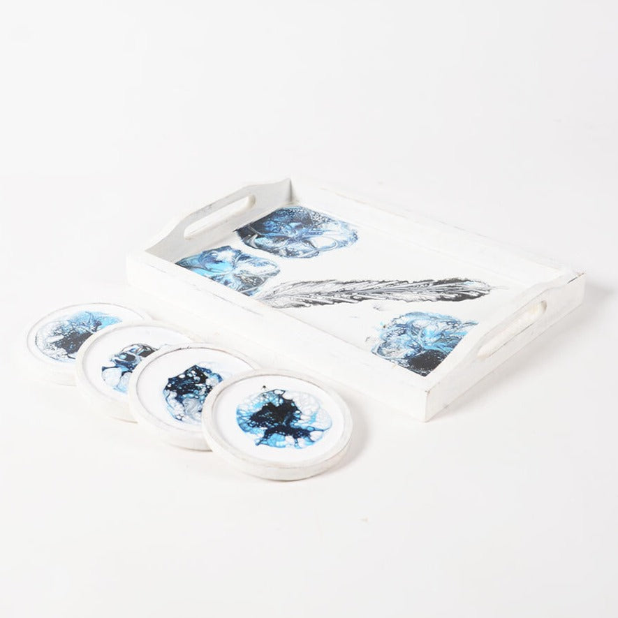 Blue_Mango Wood Set of Tray & 4 Coasters_Caidra Gifting 