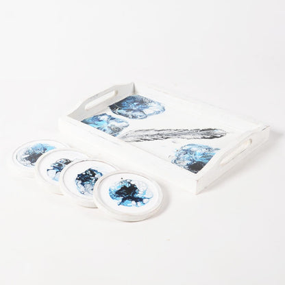 Blue_Mango Wood Set of Tray & 4 Coasters_Caidra Gifting 