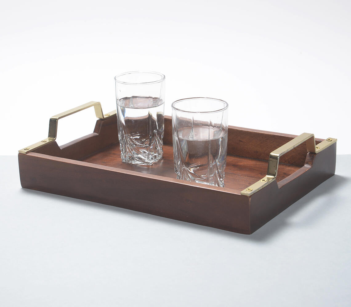 Hand Cut Wooden Serving Tray With Brass Handles from Caidra