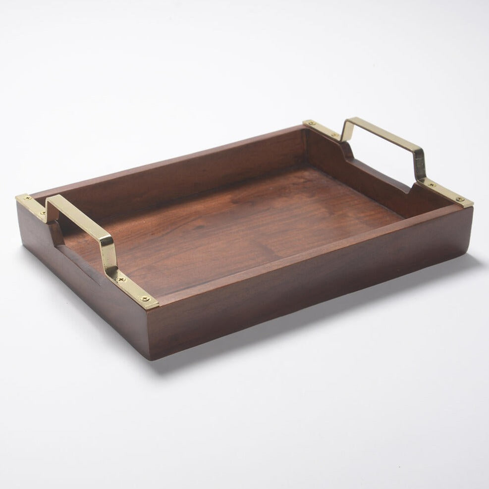 Hand Cut Wooden Serving Tray With Brass Handles from Caidra