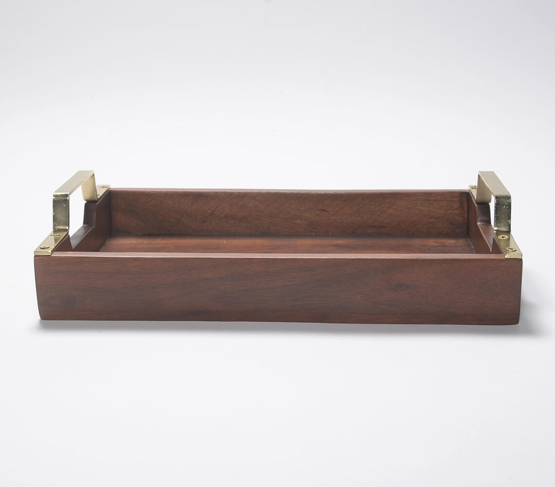 Hand Cut Wooden Serving Tray With Brass Handles from Caidra
