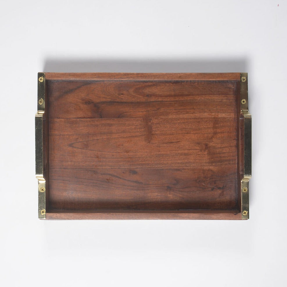 Hand Cut Wooden Serving Tray With Brass Handles from Caidra