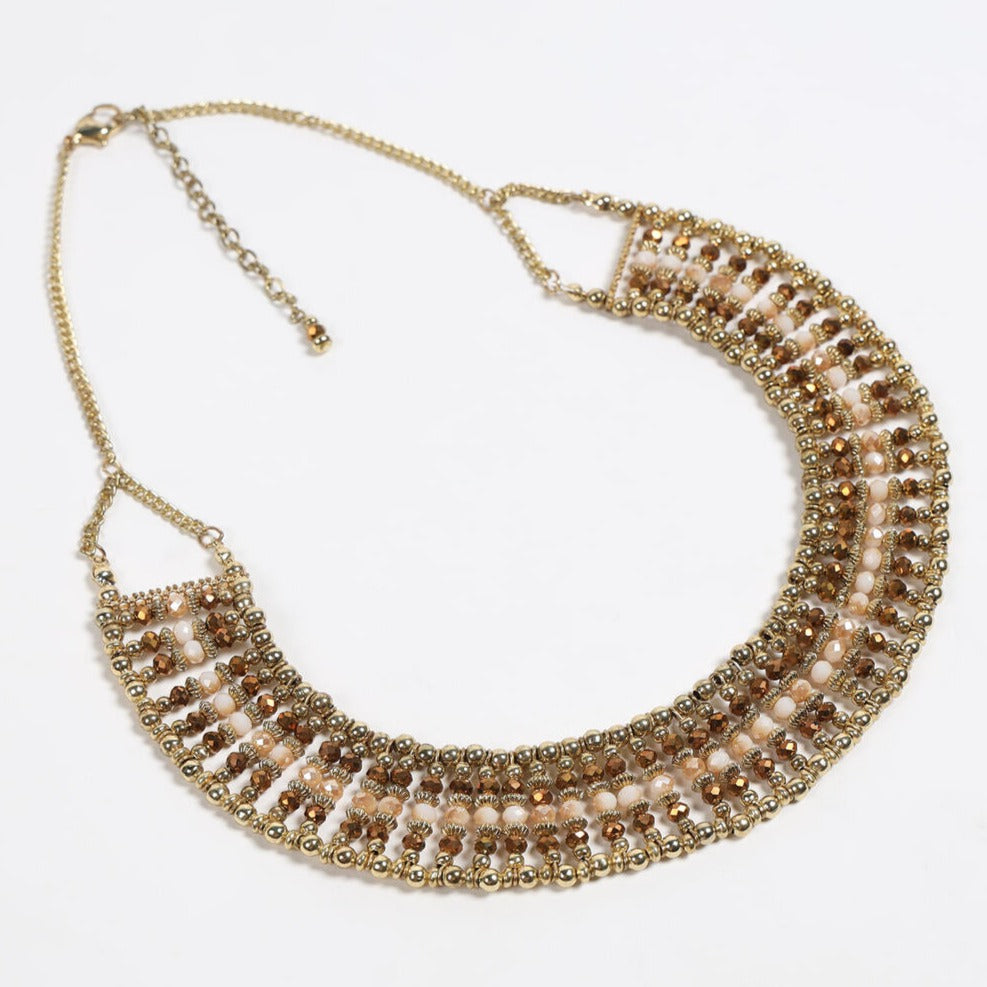 Champagne & Gold Beaded Statement Necklace_Caidra by Rubyxx Gifting 
