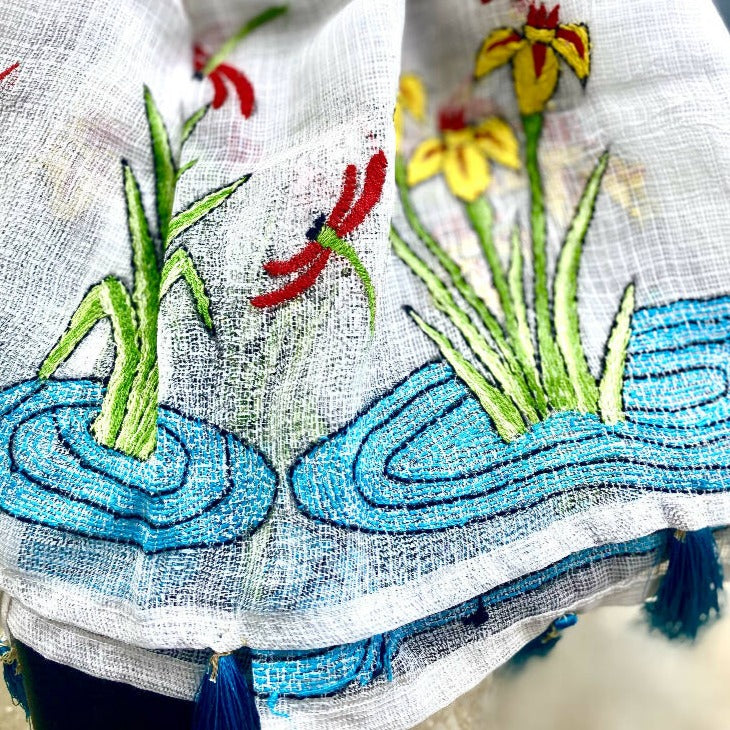 Hand Embroidered Cotton & Silk Scarf from Caidra Gifting