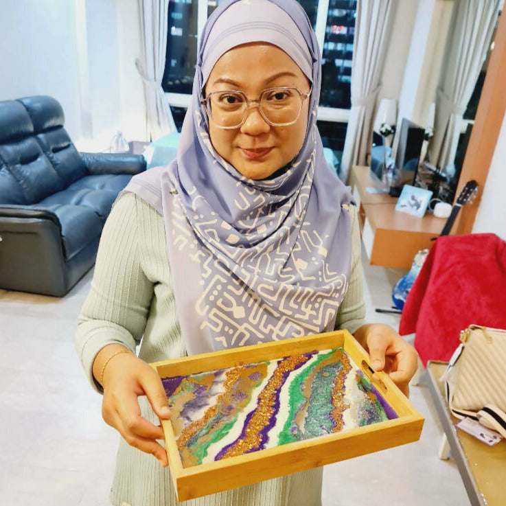 Customers Appreciating the Decorative Wooden Tray With Resin Art_Caidra by Rubyxx Gifting 