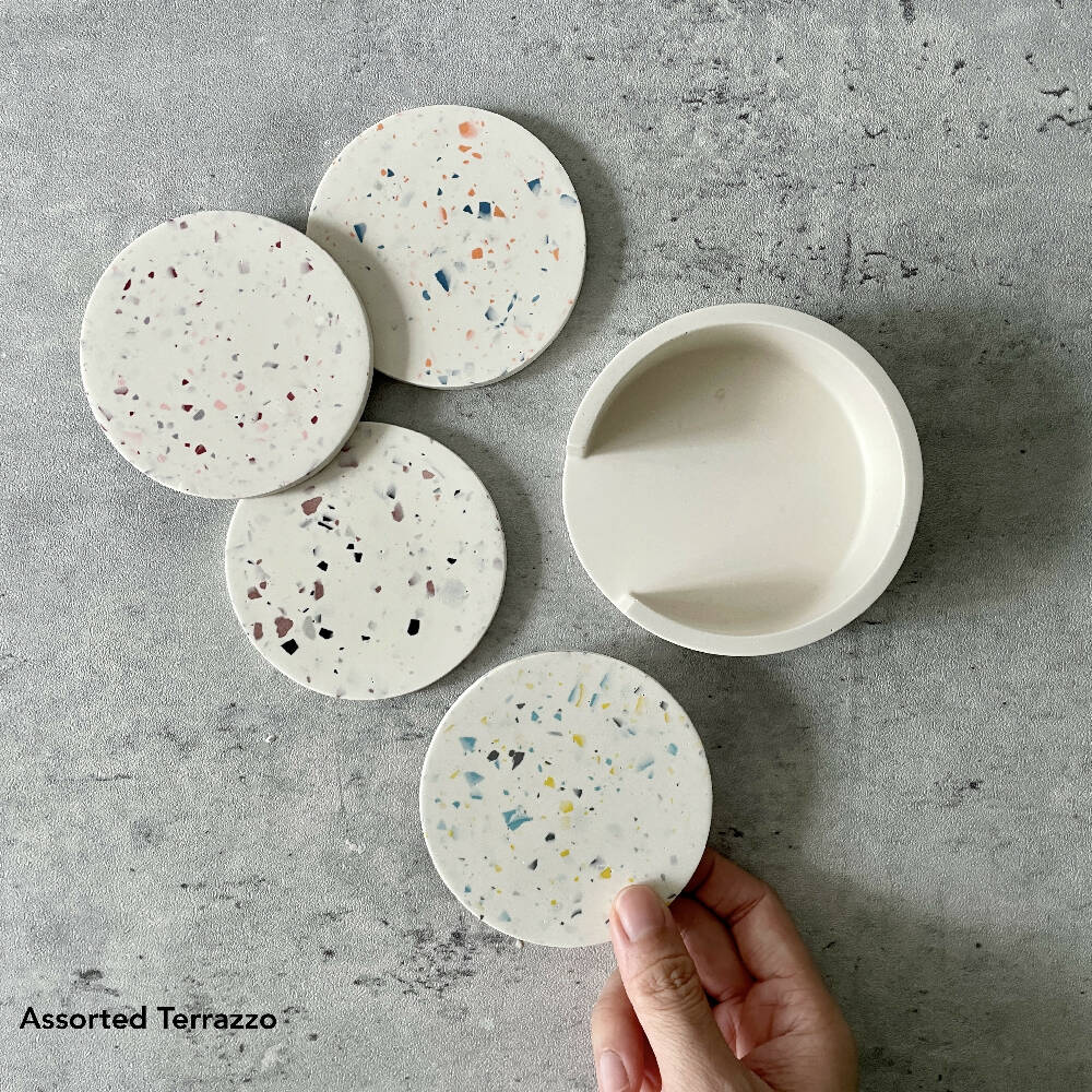 Round Terrazzo Personalised Jesmonite Coaster Set_Caidra by Rubyxx Gifting 