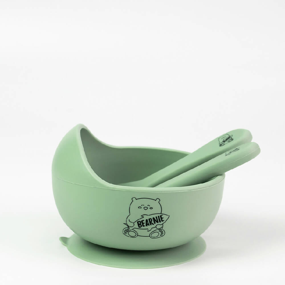 Green Highback Silicone Bowl & Utensils Feeding Set_Caidra by Rubyxx Gifting